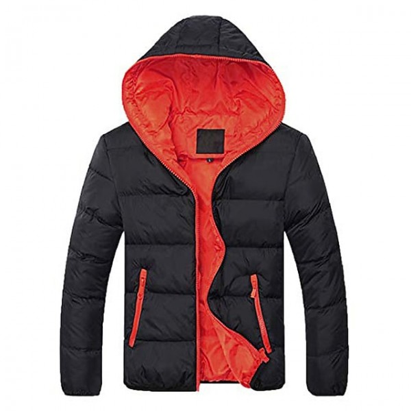 men's hooded winter coat warm puffer jacket thicken cotton mountain waterproof ski jacket windproof warm snow coat(orange,medium)