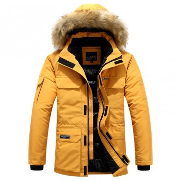 Men's Parka Outdoor Street Daily Fall Winter Regular Coat Regular Fit Warm Breathable Streetwear Casual Jacket Long Sleeve Solid Color Fur Trim Pocket White Yellow Royal Blue / Quilted / Going out