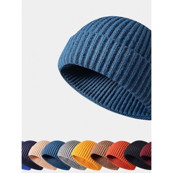 Men's Simple Beanie Slouchy Daily Outdoor Knitted Pure Color Hat Windproof Breathable Sports Fall Winter Men Hats All-match Thicken Warmth Landlord Cap Skull Cap - Black