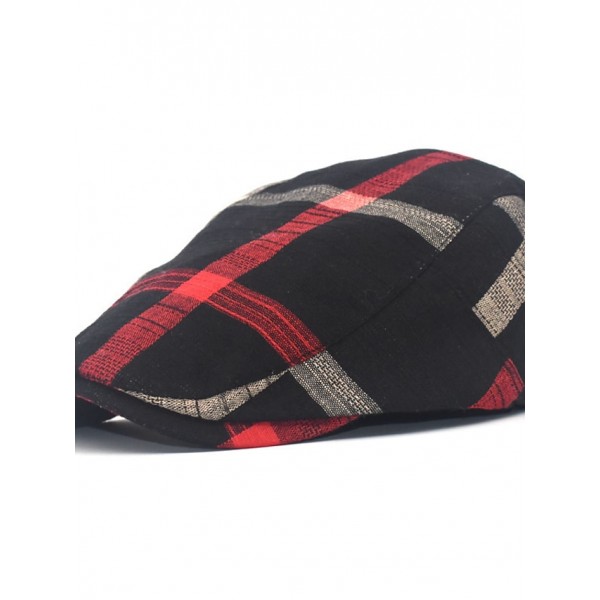 Men's Casual Flat Cap Daily Outdoor Two tone Plaid Beige Black Hat Sun Protection Comfort Warm / Fall / Winter / Spring / 1 PC