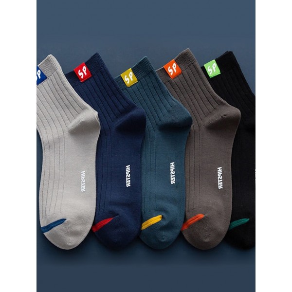 Men's 5 Pairs Socks Solid Colored Warm Spring & Summer Multi color