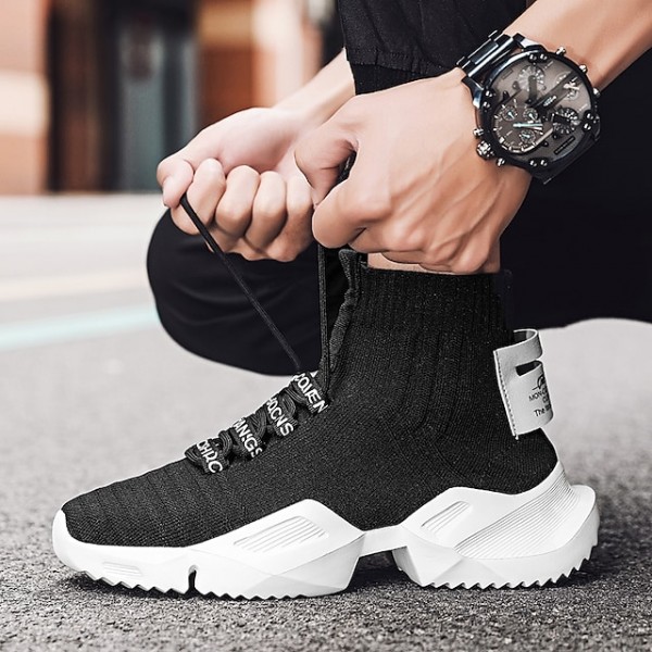 Men's Trainers Athletic Shoes Sporty Casual Daily Outdoor Running Shoes Fitness & Cross Training Shoes Tissage Volant Breathable Wear Proof Black and White White Black Fall Summer