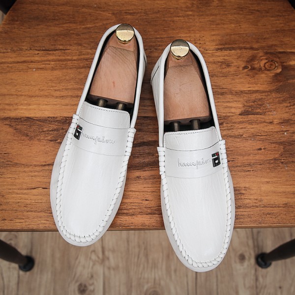 Men's Loafers & Slip-Ons Driving Shoes Driving Loafers British Daily Nappa Leather Breathable Non-slipping Wear Proof White Black Brown Spring Summer