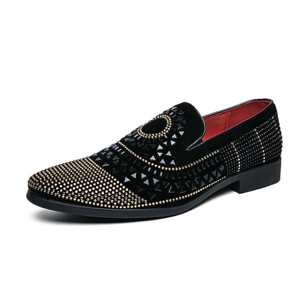 Men's Loafers & Slip-Ons Novelty Shoes Comfort Loafers Dress Loafers Casual Daily Party & Evening PU Handmade Non-slipping Black Color Block Fall Spring / Rhinestone / Sequin