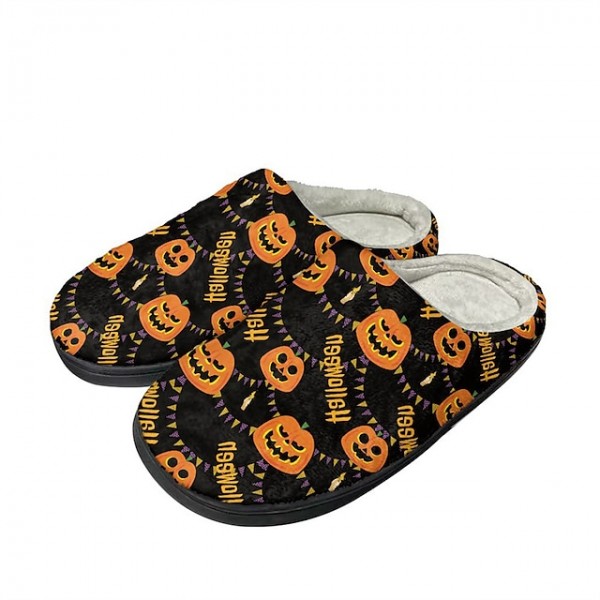 Halloween Pumpkin Print Cotton Slippers Men and Women Flannel Couple Home Slippers