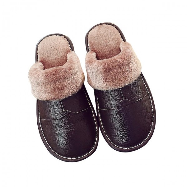 Men's Slippers & Flip-Flops Home PU Black Brown Coffee Winter