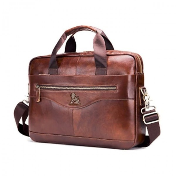 Men's Handbags Messenger Bag Laptop Bag Briefcase Top Handle Bag Cowhide Belt Zipper Solid Color Formal Traveling Outdoor Dark Brown Black Coffee