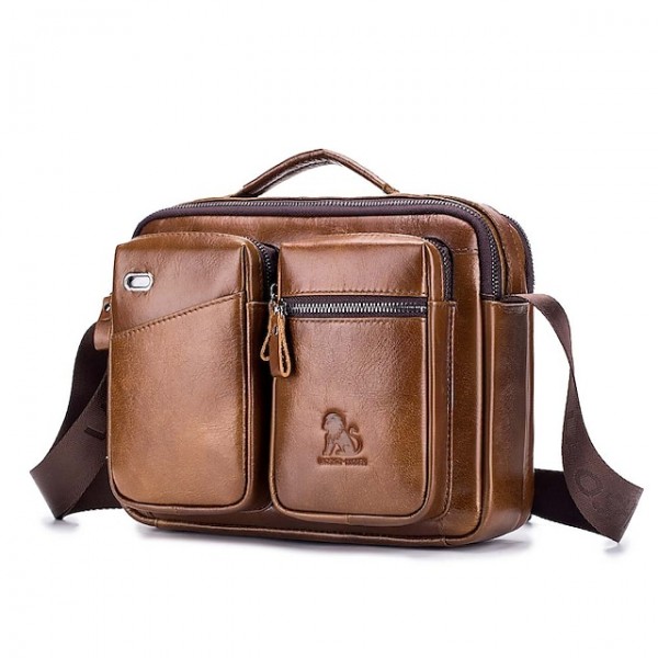 Men's Handbags Shoulder Messenger Bag Laptop Bag Crossbody Bag Cowhide Zipper Daily Formal Outdoor Black Brown Coffee