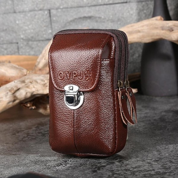 Men's Fanny Pack Mobile Phone Bag PU Leather Solid Color Office & Career Vertical black three-layer Horizontal coffee three layers Horizontal black three-layer Vertical brown three-layer