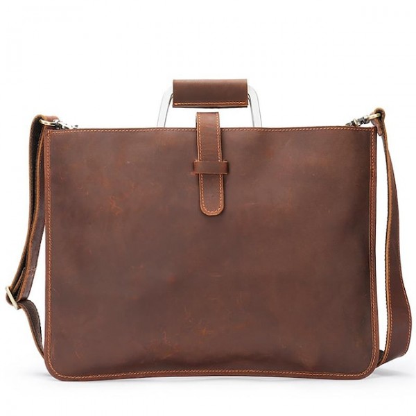 Men's Laptop Bag Briefcase Top Handle Bag Nappa Leather Cowhide Zipper Solid Color Vintage Daily Coffee