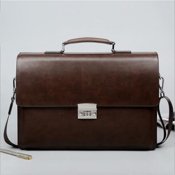 Men's Handbags Shoulder Messenger Bag Laptop Bag Briefcase PU Leather Belt Zipper Solid Color Formal Office & Career Black Brown / Top Handle Bag