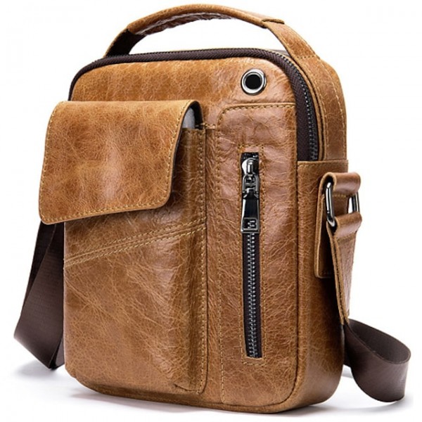 Men's 2022 Messenger Bag Crossbody Bag Nappa Leather Cowhide Zipper Solid Color Daily Going out Black Brown Coffee