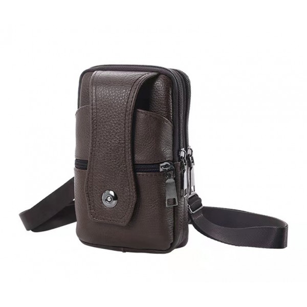 men's cowhide mobile phone bag business waterproof vertical multi-function casual coin purse wear belt zipper waist bag