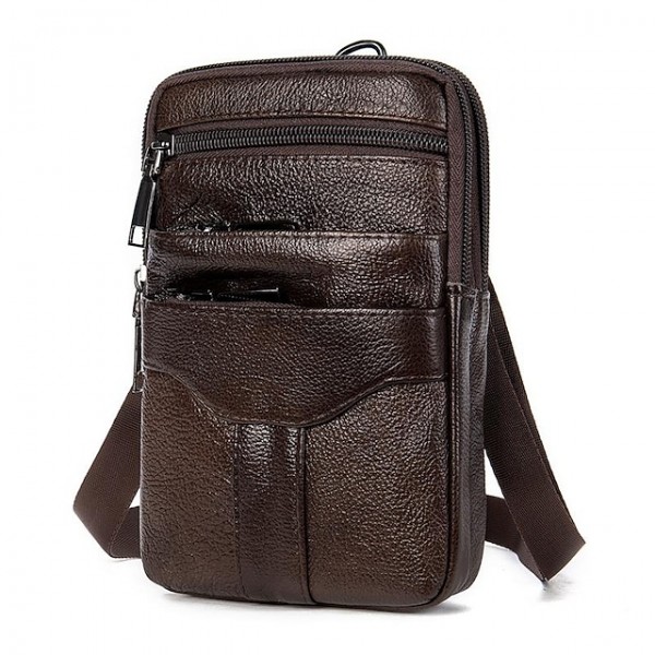 Men's Leather Bag Bum Bag Fanny Pack Mobile Phone Bag Nappa Leather Cowhide Zipper Daily Black Brown Coffee