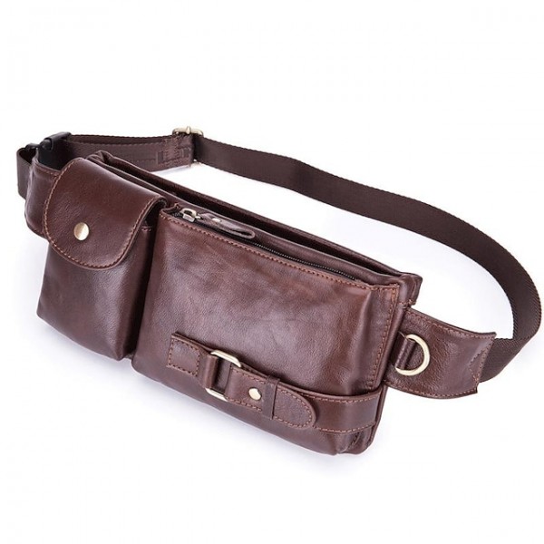 Men's Leather Bag Bum Bag Fanny Pack Nappa Leather Zipper Solid Color Daily Date Office & Career