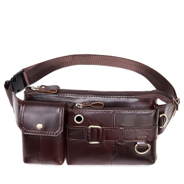 Men's Bum Bag Fanny Pack Wallet Mobile Phone Bag Nappa Leather Cowhide Zipper Daily Coffee