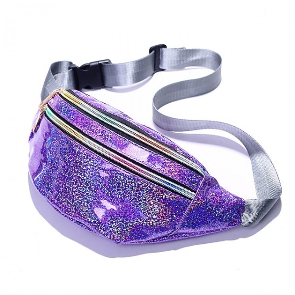 Women's Fanny Pack Sling Shoulder Bag PU Leather Zipper Vintage Daily Office & Career Blue Purple Silver