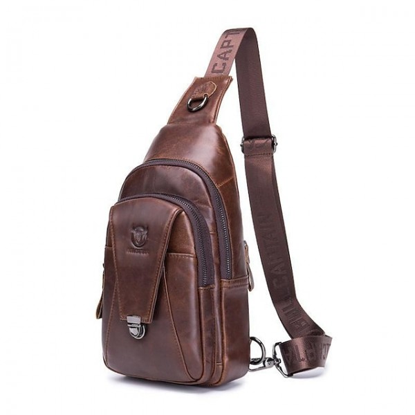 captain niu leather goods men's leather one shoulder messenger chest bag first layer leather fashion multifunctional sports leisure chest bag