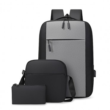 Men's Women's Laptop Bag Backpack Rubber 3 Pcs Purse Set Zipper Solid Color Daily Office & Career Black Blue Gray