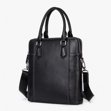 Men's Handbags Laptop Bag Briefcase Top Handle Bag Nappa Leather Cowhide Zipper Daily Black